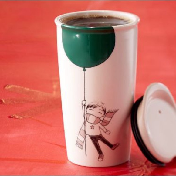 🎁 STARBUCKS 2014 COFFEE TRAVEL MUG BOY GREEN BALLOON COLLECTION. - Picture 1 of 7